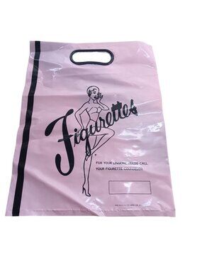 Vintage Figurettes Pink Plastic Lingerie Store Bag 1960s Retro Pin-Up Design